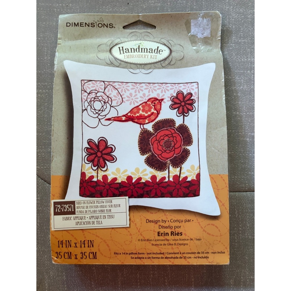 Dimensions Bird on Flower Embroidery Kit 72-73571 Erin Ries 14 in Pillow Cover